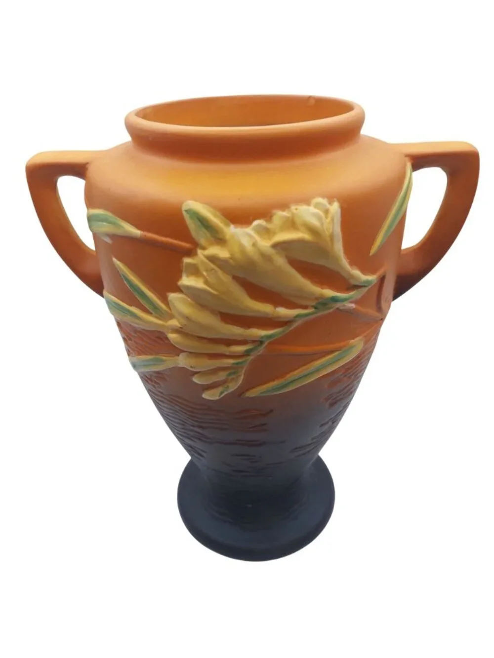 Roseville Pottery Vase Freesia Two Handle Pedestal Floral Vintage Reproduction